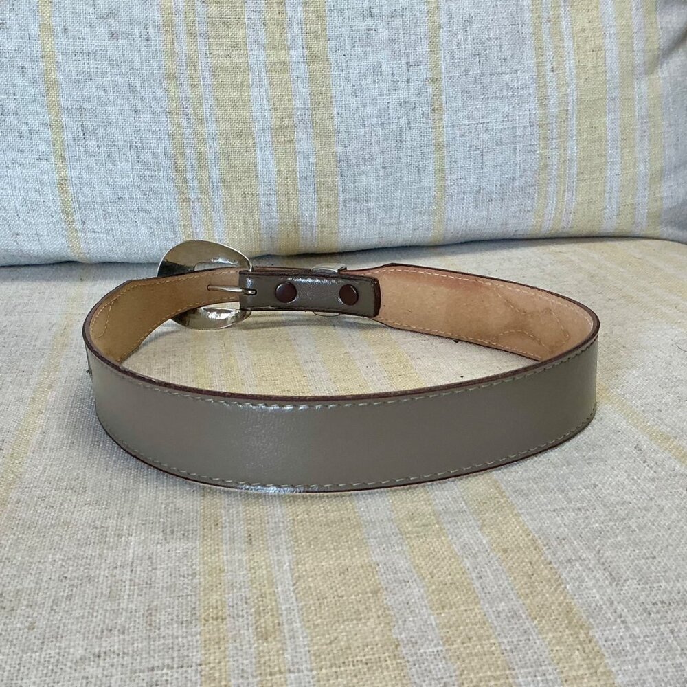 Vintage Textan Grey Leather Western Belt Silver Detailed Metal Buckle - Picture 11 of 16